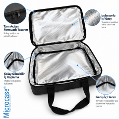Microcase Isı Yalıtımlı Termal Hacimli Piknik Malzemesi Borcam ve Yemek Taşıma Çantası Siyah 47 x 32 x11 CM  AL7041