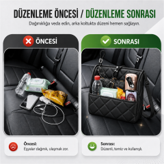 Microcase Kapitone Desen Oto Ön Koltuk Arası Çift Yönlü Çanta Termos Malzeme Organizer Düzenleyici AL5683
