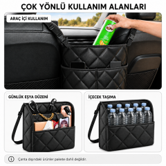 Microcase Kapitone Desen Oto Ön Koltuk Arası Çift Yönlü Çanta Termos Malzeme Organizer Düzenleyici AL5683