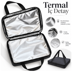 Microcase Çift Fermuarlı Isı Yalıtımlı Termal Borcam ve Fırın Tepsisi Taşıma Çantası Siyah 47 x 40 x 5 CM AL7042