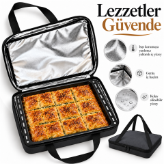 Microcase Çift Fermuarlı Isı Yalıtımlı Termal Borcam ve Fırın Tepsisi Taşıma Çantası Siyah 47 x 40 x 5 CM AL7042