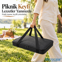 Microcase Çift Fermuarlı Isı Yalıtımlı Termal Borcam ve Fırın Tepsisi Taşıma Çantası Siyah 47 x 40 x 5 CM AL7042