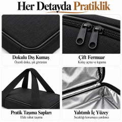 Microcase Çift Fermuarlı Isı Yalıtımlı Termal Borcam ve Fırın Tepsisi Taşıma Çantası Siyah 47 x 40 x 5 CM AL7042