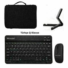Microcase Vorcom QuartzPro 10.1 inch Tablet için Türkçe Bluetooth Klavye+Mouse+Tablet Standı-Siyah AL8126