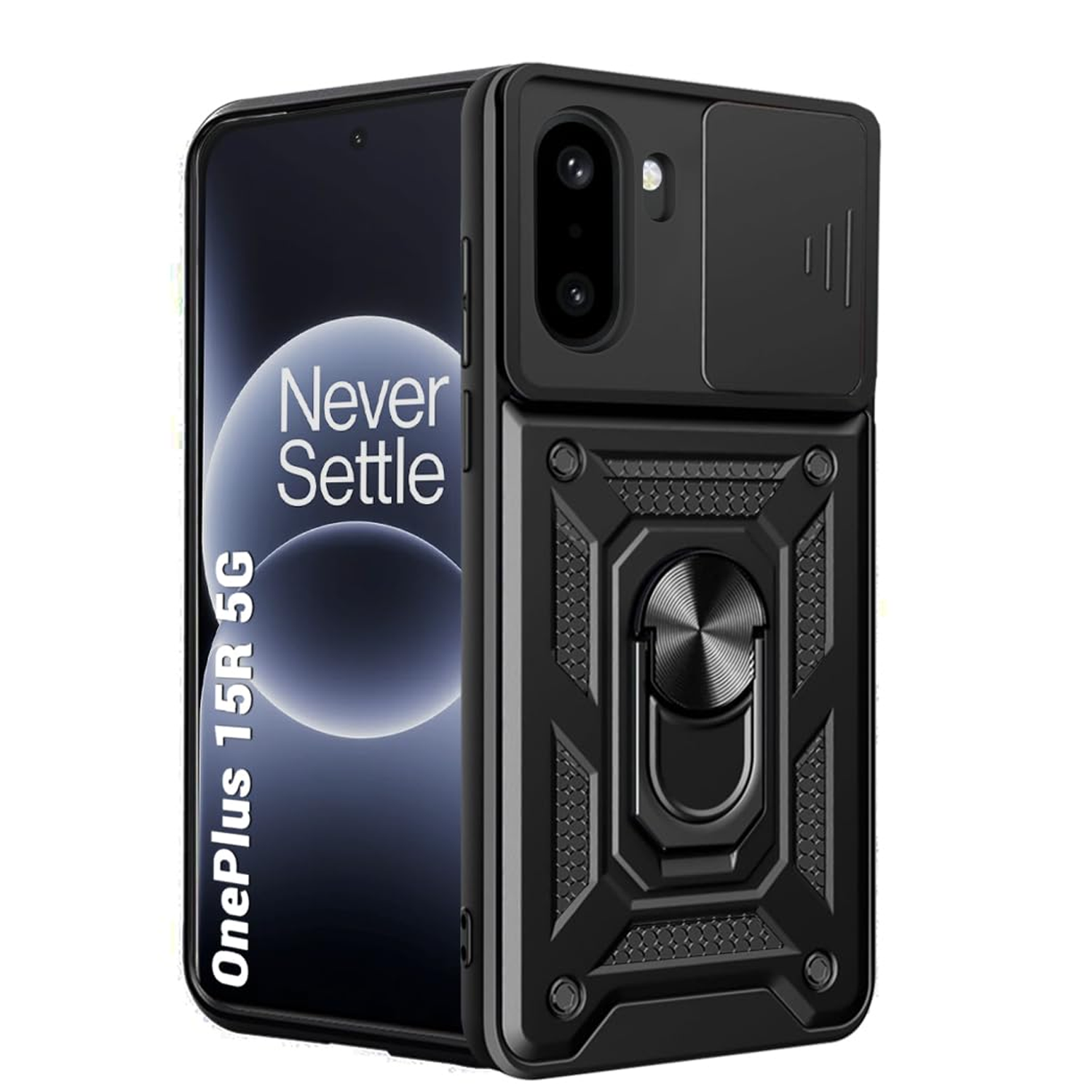 Microcase OnePlus 15R / ACE 6 ile uyumlu QUBEC Serisi Kamera Kapaklı Yüzük Standlı Kılıf-AL5117