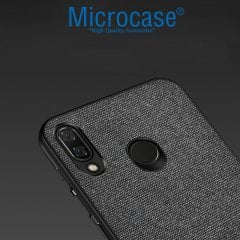 Microcase Huawei P Smart 2019 Fabrik Serisi Kumaş ve Deri Desen Kılıf - Siyah