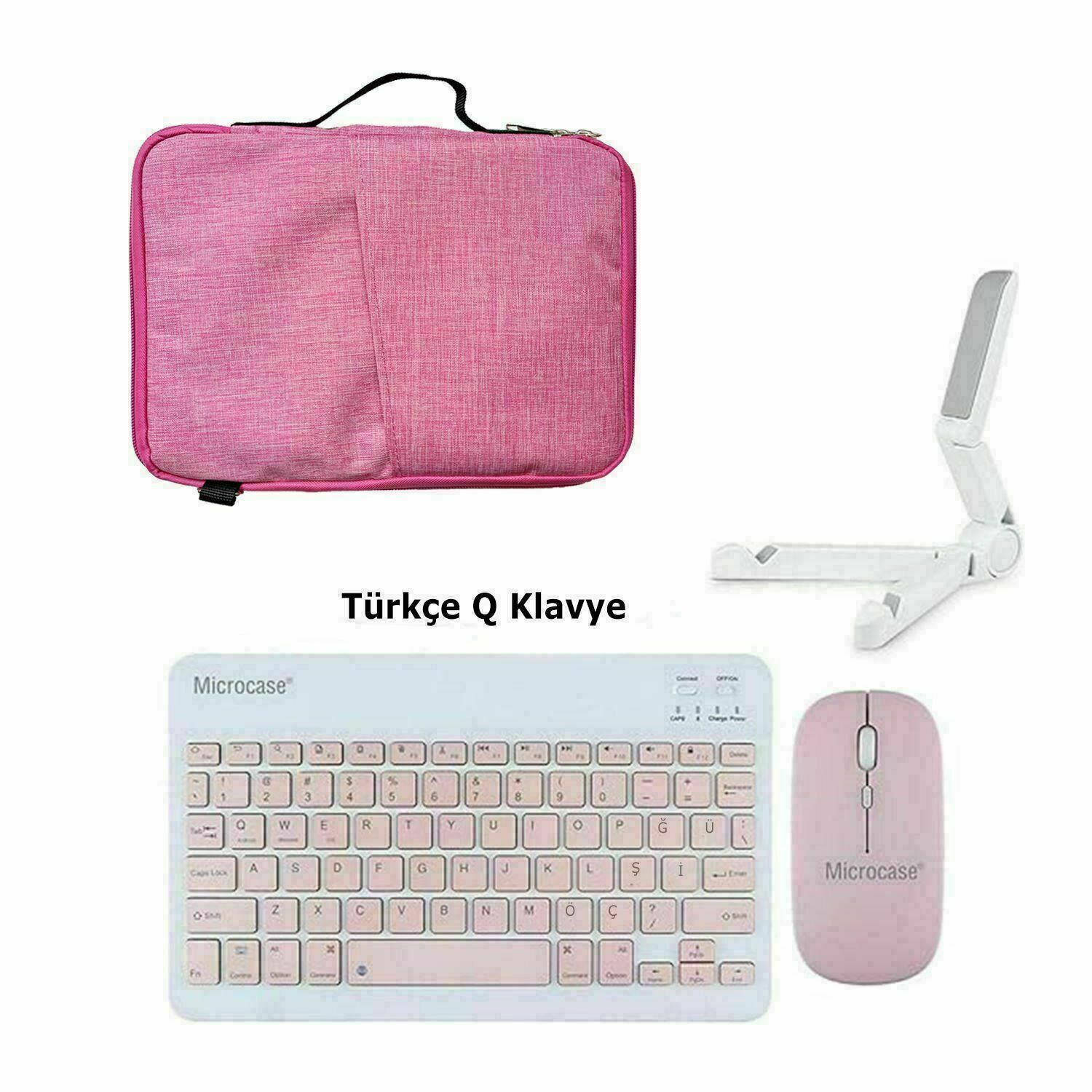 Microcase Vorcom S12 10.1 inch Tablet Uyumlu Tablet Çanta+Türkçe Bluetooth Klavye +Mouse+ Standı - Pembe AL8127