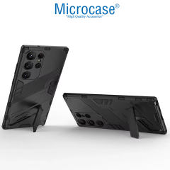 Microcase Samsung Galaxy S25 Ultra Matrix Serisi Armor Standlı Perfect Koruma Kılıf - Siyah Al3416