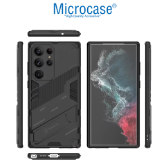 Microcase Samsung Galaxy S25 Ultra Matrix Serisi Armor Standlı Perfect Koruma Kılıf - Siyah Al3416