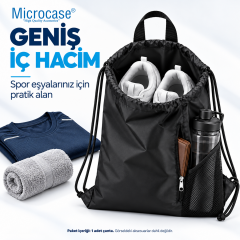 Microcase Su Geçirmez Büzgülü Çok Amaçlı Fileli ve Fermuarlı Suluk Bölmeli Spor Okul ve Gezi Çantası 45 x 35 CM Siyah AL7006