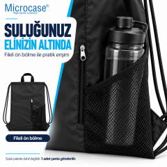 Microcase Su Geçirmez Büzgülü Çok Amaçlı Fileli ve Fermuarlı Suluk Bölmeli Spor Okul ve Gezi Çantası 45 x 35 CM Siyah AL7006