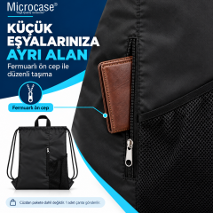 Microcase Su Geçirmez Büzgülü Çok Amaçlı Fileli ve Fermuarlı Suluk Bölmeli Spor Okul ve Gezi Çantası 45 x 35 CM Siyah AL7006
