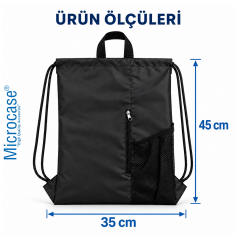 Microcase Su Geçirmez Büzgülü Çok Amaçlı Fileli ve Fermuarlı Suluk Bölmeli Spor Okul ve Gezi Çantası 45 x 35 CM Siyah AL7006