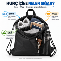 Microcase Su Geçirmez Büzgülü Çok Amaçlı Fileli ve Fermuarlı Suluk Bölmeli Spor Okul ve Gezi Çantası 45 x 35 CM Siyah AL7006