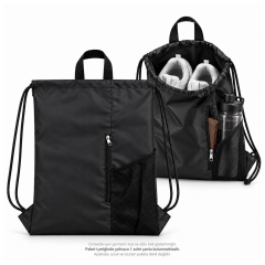 Microcase Su Geçirmez Büzgülü Çok Amaçlı Fileli ve Fermuarlı Suluk Bölmeli Spor Okul ve Gezi Çantası 45 x 35 CM Siyah AL7006