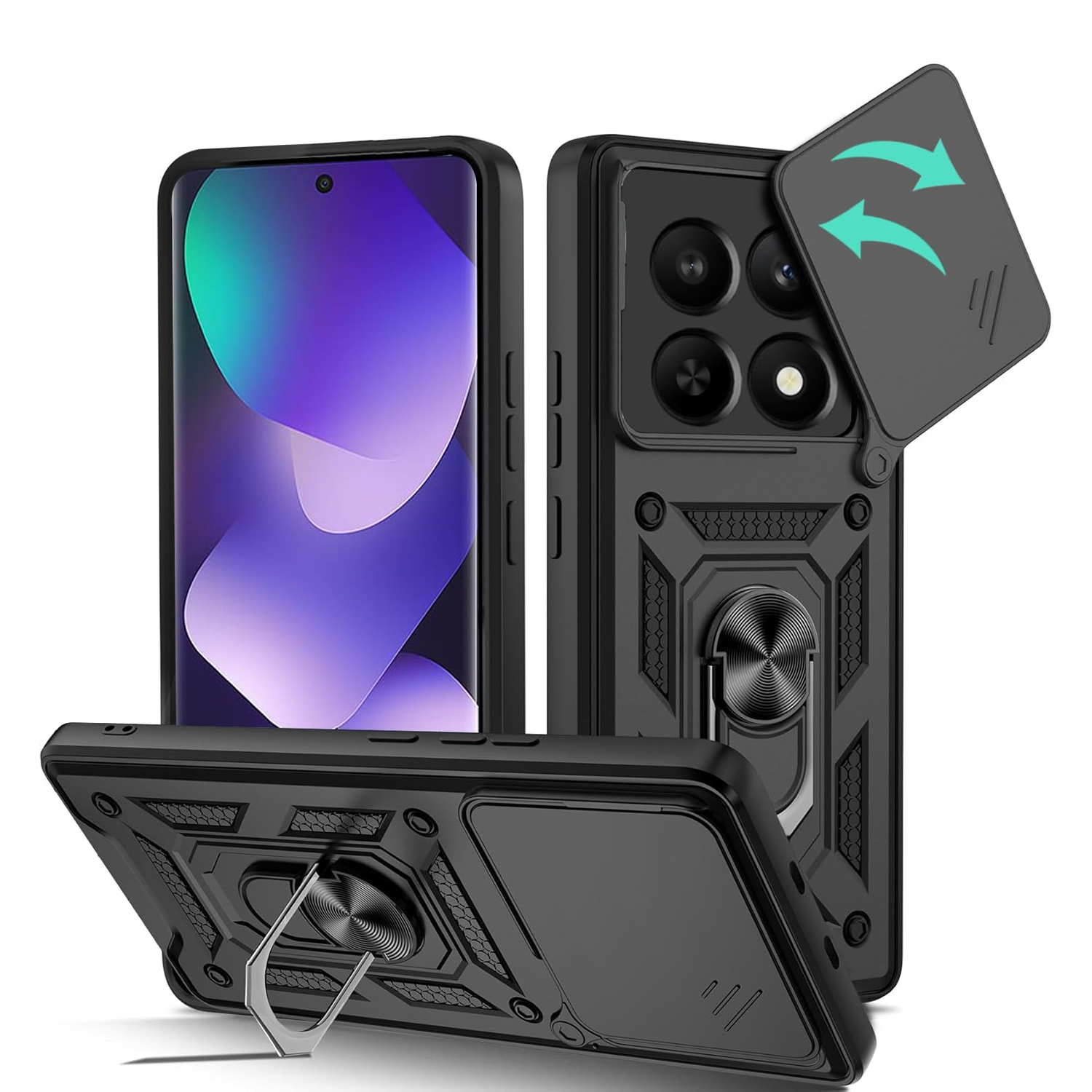 Microcase Xiaomi POCO M8 Pro / Redmi Note 15 Pro Plus 5G ile uyumlu QUBEC Serisi Kamera Kapaklı Yüzük Standlı Kılıf-AL5117