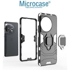 Microcase OnePlus 11 Global Batman Serisi Yüzük Standlı Armor Kılıf - Siyah AL3349