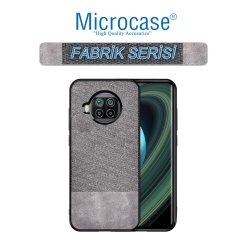 Microcase Xiaomi Mi 10T Lite Fabrik Serisi Kumaş ve Deri Desen Kılıf - Gri