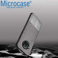 Microcase Xiaomi Mi 10T Lite Fabrik Serisi Kumaş ve Deri Desen Kılıf - Gri