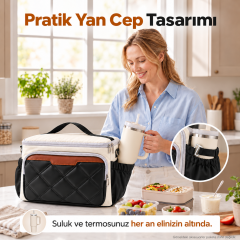 Microcase 11 LT Isı Yalıtımlı Termos Bölmeli Omuz Askılı Çok Bölmeli Beslenme ve Piknik Çantası Krem Siyah AL7044