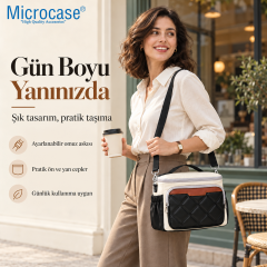 Microcase 11 LT Isı Yalıtımlı Termos Bölmeli Omuz Askılı Çok Bölmeli Beslenme ve Piknik Çantası Krem Siyah AL7044