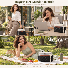 Microcase 11 LT Isı Yalıtımlı Termos Bölmeli Omuz Askılı Çok Bölmeli Beslenme ve Piknik Çantası Krem Siyah AL7044