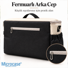 Microcase 11 LT Isı Yalıtımlı Termos Bölmeli Omuz Askılı Çok Bölmeli Beslenme ve Piknik Çantası Krem Siyah AL7044