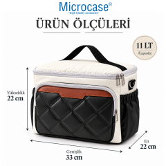 Microcase 11 LT Isı Yalıtımlı Termos Bölmeli Omuz Askılı Çok Bölmeli Beslenme ve Piknik Çantası Krem Siyah AL7044
