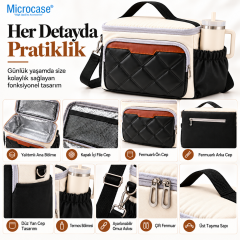 Microcase 11 LT Isı Yalıtımlı Termos Bölmeli Omuz Askılı Çok Bölmeli Beslenme ve Piknik Çantası Krem Siyah AL7044