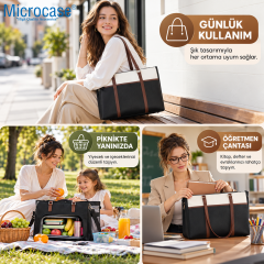 Microcase Termal Bölmeli Yemek ve Günlük Kullanım Çantası 15.4 İnch Laptop Uyumlu Kadın Omuz ve Kol Çantası AL7046