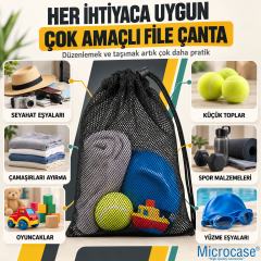 Microcase Spor Fitness Tenis Topu ve Malzemeleri Oyuncak Eşyalar için Fileli Büzgülü Çanta 3 Adet AL5686