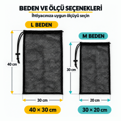 Microcase Spor Fitness Tenis Topu ve Malzemeleri Oyuncak Eşyalar için Fileli Büzgülü Çanta 3 Adet AL5686