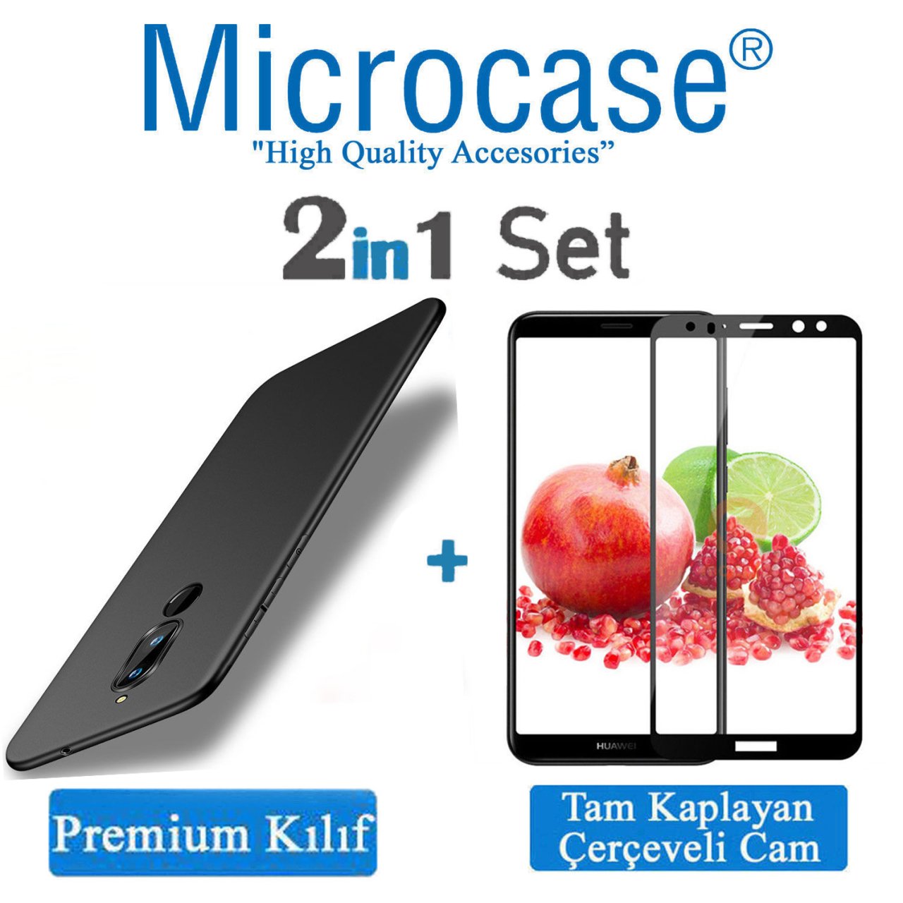 Huawei Mate 10 Lite Premium Mat Silikon Kılıf + Tam Kaplayan Cam