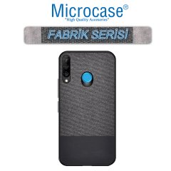 Microcase Huawei P30 Lite Fabrik Serisi Kumaş ve Deri Desen Kılıf - Siyah