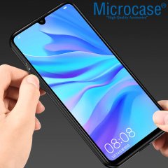 Microcase Huawei P30 Lite Fabrik Serisi Kumaş ve Deri Desen Kılıf - Siyah