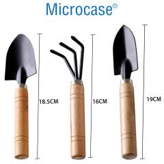 Microcase Ahşap Saplı Mini 3'lü Saksı Bahçe Toprak Tırmık Kürek Seti - AL4680