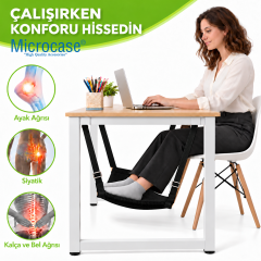 Microcase Ofis Ev Masa Kullanımına Uygun Masa Altı Ayak Hamağı Ayarlanabilir Kayışlı Ergonomik Ayak Dinlendirme Askısı Siyah AL7003
