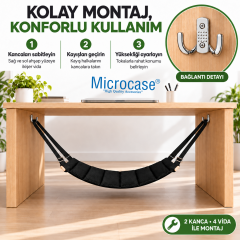 Microcase Ofis Ev Masa Kullanımına Uygun Masa Altı Ayak Hamağı Ayarlanabilir Kayışlı Ergonomik Ayak Dinlendirme Askısı Siyah AL7003