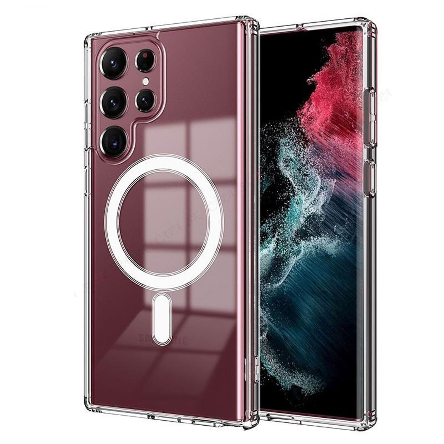 Microcase Samsung Galaxy S22 Ultra Magsafe Manyetik Darbeye Dayanıklı Yarı Esnek Plastik TPU Kılıf - AL3032 Şeffaf