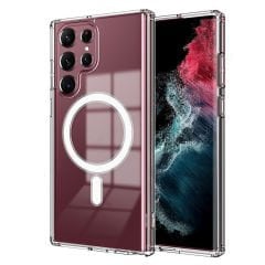 Microcase Samsung Galaxy S22 Ultra Magsafe Manyetik Darbeye Dayanıklı Yarı Esnek Plastik TPU Kılıf - AL3032 Şeffaf