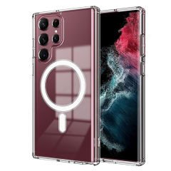 Microcase Samsung Galaxy S22 Ultra Magsafe Manyetik Darbeye Dayanıklı Yarı Esnek Plastik TPU Kılıf - AL3032 Şeffaf