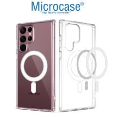 Microcase Samsung Galaxy S22 Ultra Magsafe Manyetik Darbeye Dayanıklı Yarı Esnek Plastik TPU Kılıf - AL3032 Şeffaf
