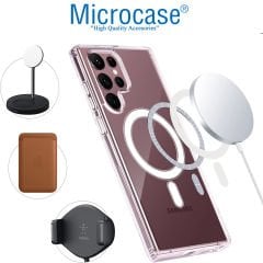 Microcase Samsung Galaxy S22 Ultra Magsafe Manyetik Darbeye Dayanıklı Yarı Esnek Plastik TPU Kılıf - AL3032 Şeffaf