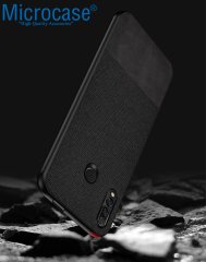 Microcase Huawei P Smart Z - Y9 Prime 2019 Fabrik Serisi Kumaş ve Deri Desen Kılıf - Siyah