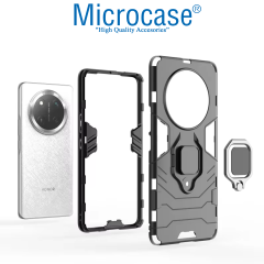 Microcase Huawei Honor Magic 7 Lite/Honor X60 Pro 5G/Honor X9C 5G ile Uyumlu Batman Serisi Yüzük Standlı Armor Kılıf - Siyah AL3349