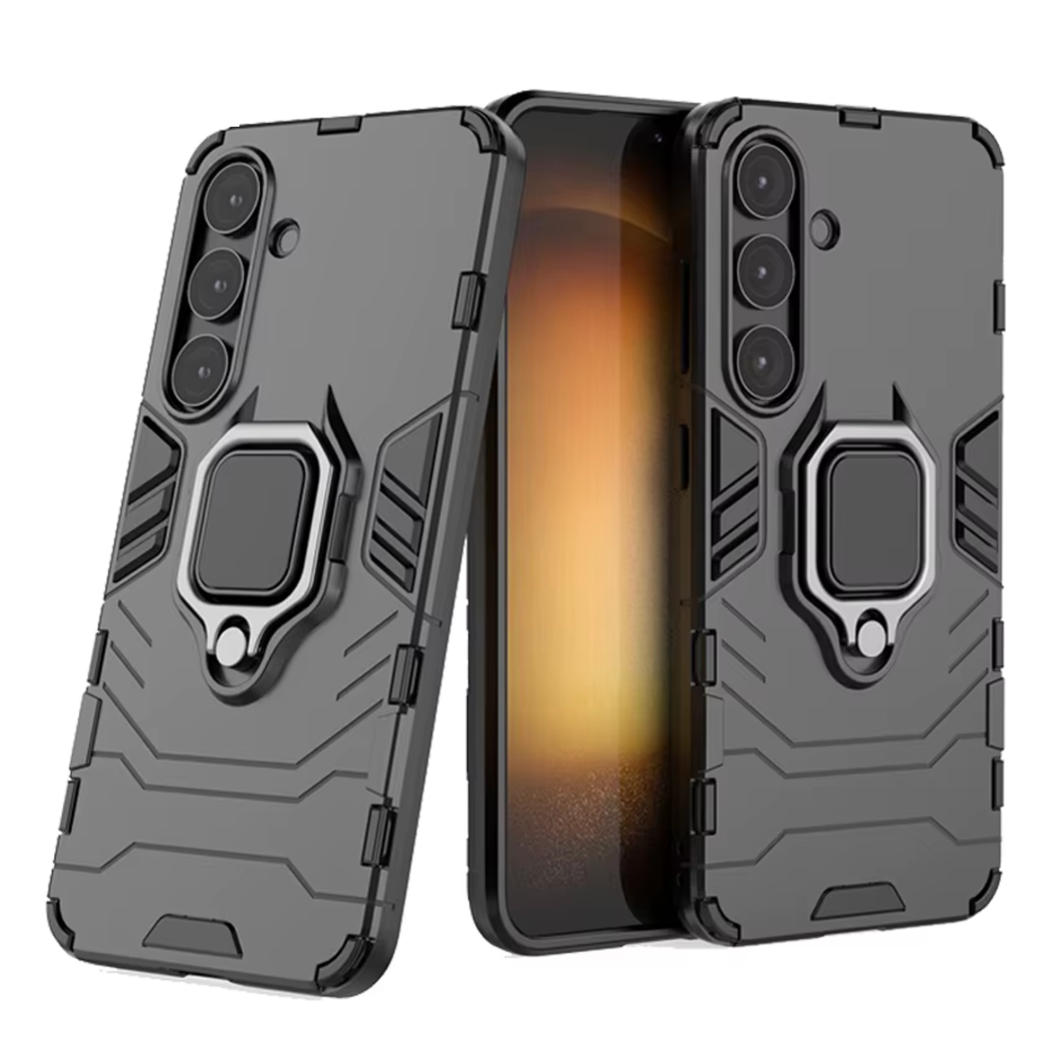 Microcase Samsung Galaxy S25 ile Uyumlu Batman Serisi Yüzük Standlı Armor Kılıf - Siyah AL3349