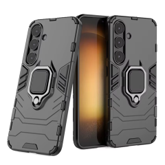 Microcase Samsung Galaxy S25 ile Uyumlu Batman Serisi Yüzük Standlı Armor Kılıf - Siyah AL3349