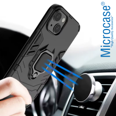Microcase Samsung Galaxy S25 ile Uyumlu Batman Serisi Yüzük Standlı Armor Kılıf - Siyah AL3349