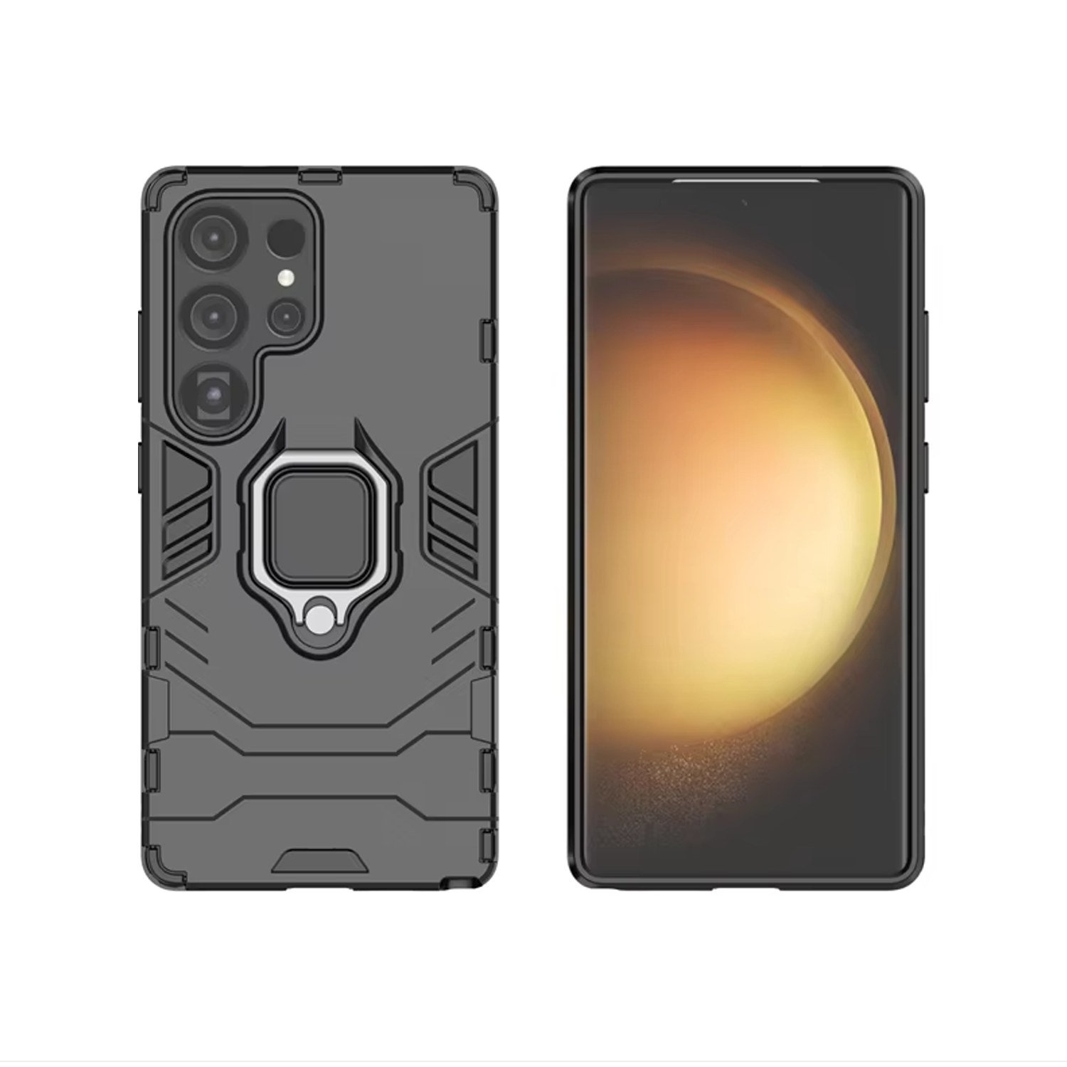 Microcase Samsung Galaxy S25 Ultra ile Uyumlu Batman Serisi Yüzük Standlı Armor Kılıf - Siyah AL3349