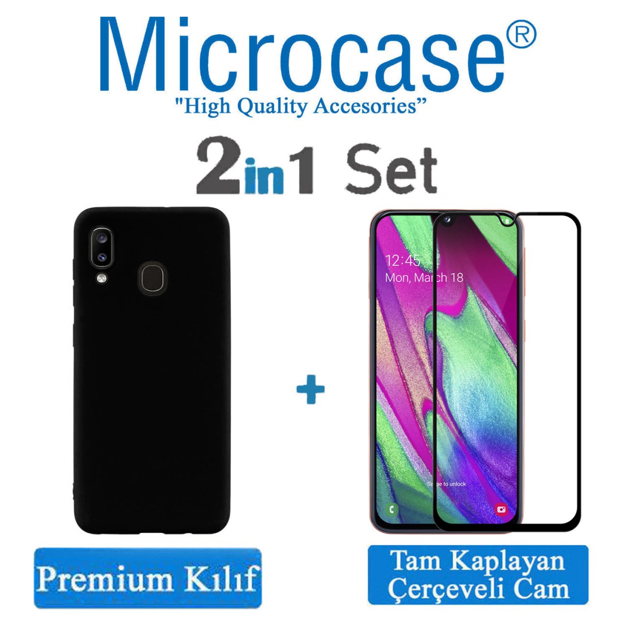 Samsung Galaxy A40 Premium Matte Silikon Kılıf + Tam Kaplayan Cam